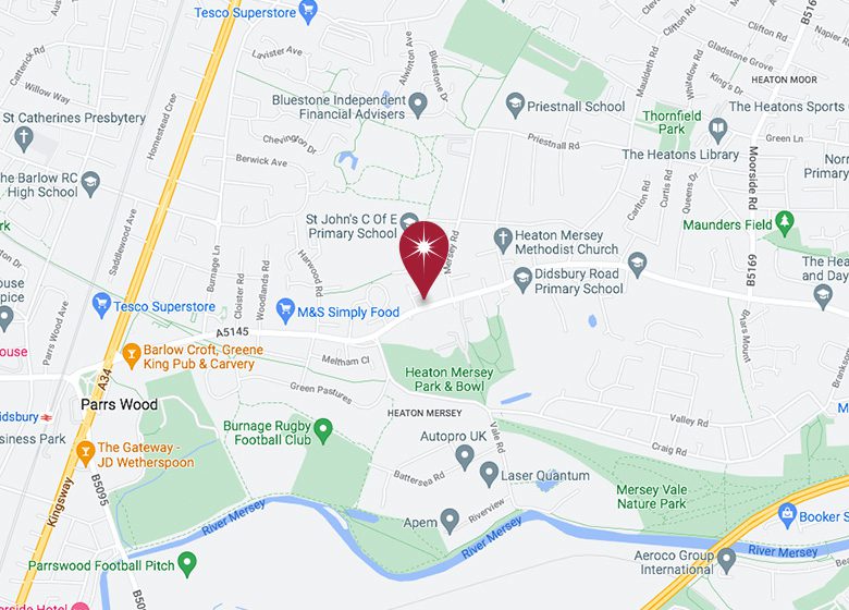 Map to show where Heaton Mersey clinic in Manchester is